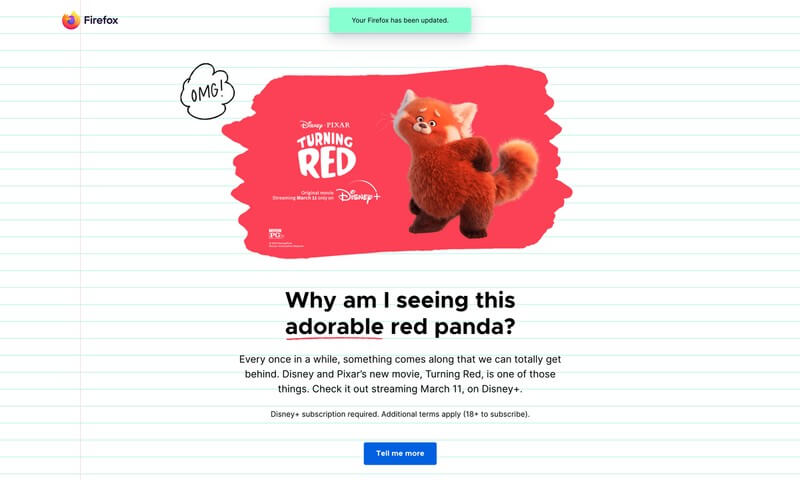 Screenshot of the top section of the page, showing the Turning Red branding.